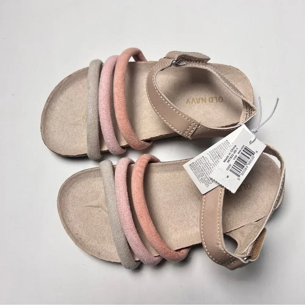 Old Navy Toddler Girl Tripe Strap Multi-color Cross-Strap Sandals Sz 9 NWT